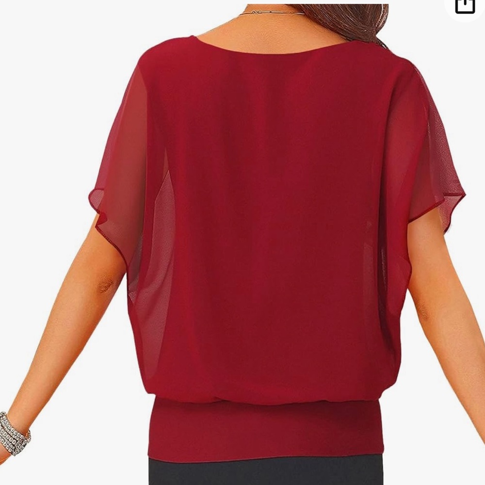 Women’s Loose Casual Short Sleeve Chiffon Top - Picture 2 of 5
